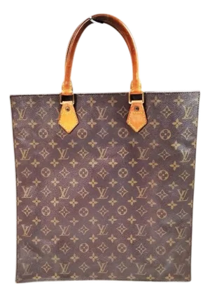 2000s Louis Vuitton Monogram Brown Coated Canvas and Vachetta Leather Sac Plat