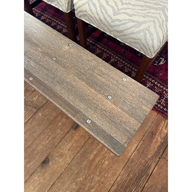 Custom Industrial Flooring Dining Table With Modern Wishbone Steel Legs For Sale - Image 12 of 16