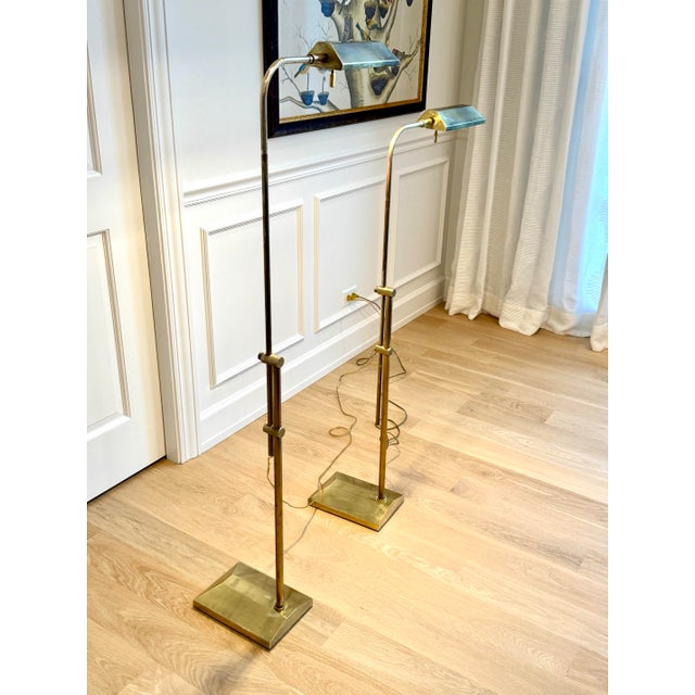 Vintage Frederick Cooper Adjustable Solid Brass Pharmacy Floor Lamps — Pair | Architectural Modern Reading Lamps For Sale In Chicago - Image 6 of 11