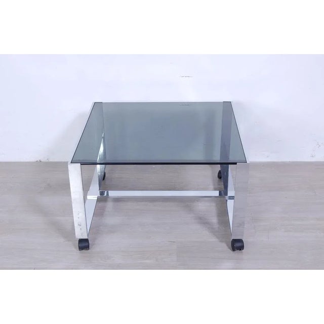 Steel and Smoke Glass Coffee Table, 1970s For Sale - Image 6 of 10