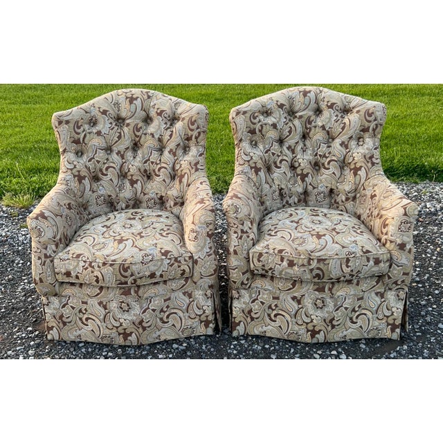 Schnadig Paisley Tufted Lounge Chairs - a Pair For Sale - Image 11 of 12
