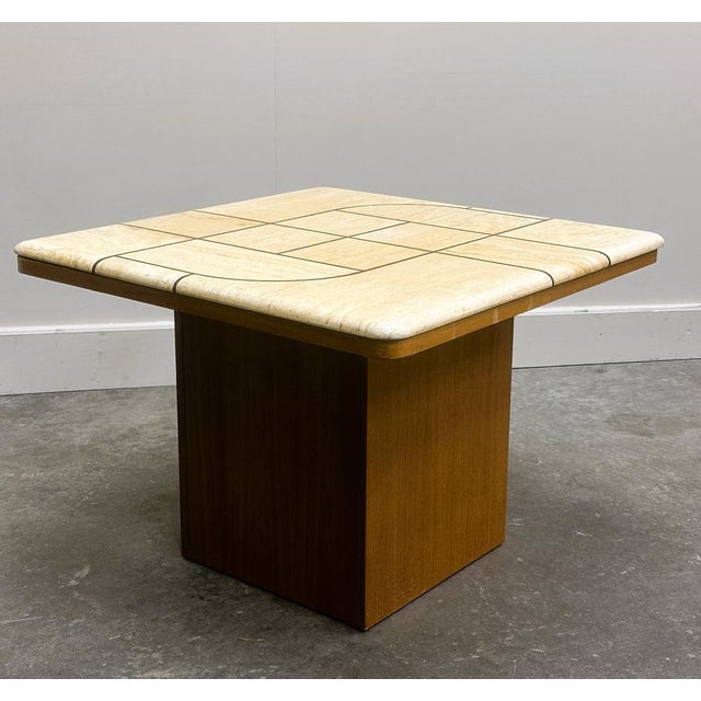 Graphic Travertine Tile Coffee Table on Oak Base, 1970s For Sale - Image 6 of 11
