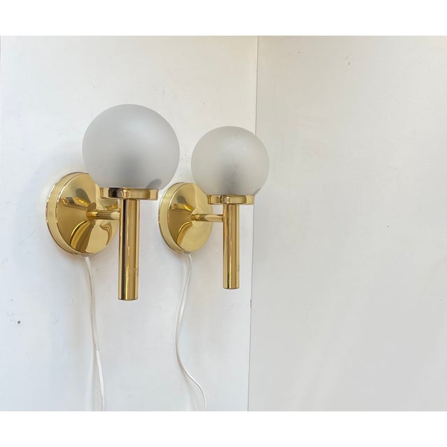 Metal Danish Modern Brass and Frosted Glass Wall Sconces from Abo Metalkunst, 1970s, Set of 2 For Sale - Image 7 of 7