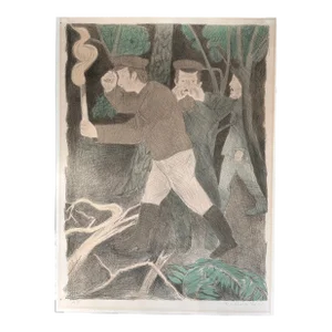 Raphael Soyer Signed Original Lithograph Men in Woods
