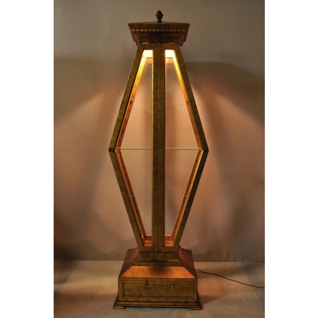 Hollywood Regency Vintage Hollywood Regency Gold Gilt Diamond Shaped Etagere Curio Display Cabinet For Sale - Image 3 of 11