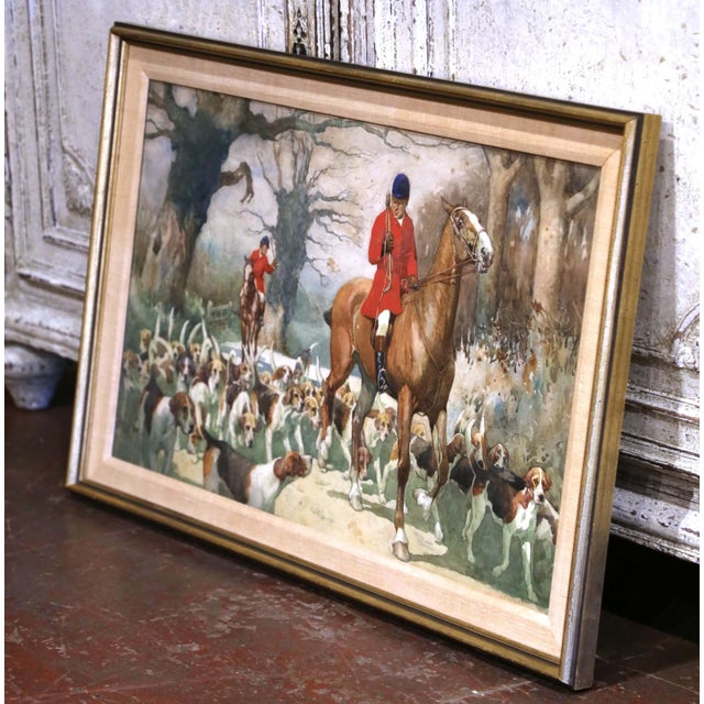 English Early 20th Century English Fox Hunting Watercolor by Edwin Noble in Gilt Frame For Sale - Image 3 of 13