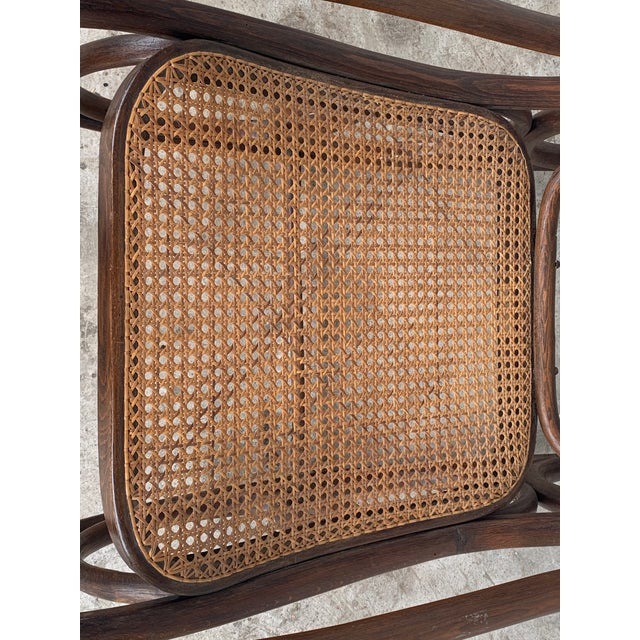Brown Midcentury Rattan Rocking Chair in the Thonet Style For Sale - Image 8 of 10