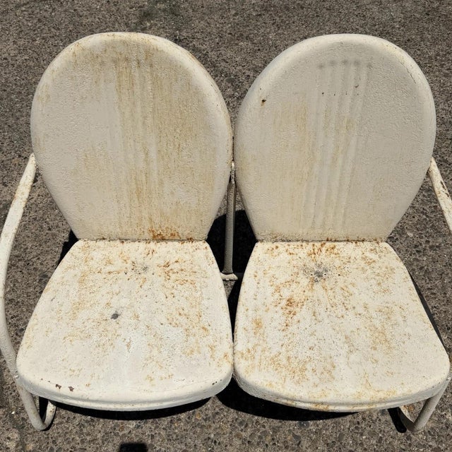 Vintage Art Deco Steel Metal Clam Shell Double Seat Porch Patio Loveseat - Pair For Sale - Image 10 of 18
