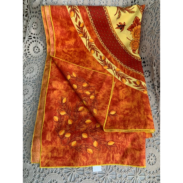 Textile 1990s Tablecloth Made in Provence Autumnal Bee Sunflowers Wipeable Rectangle 61” X 93” Terracotta For Sale - Image 7 of 12