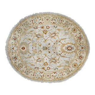 Afghan Sultanabad Wool 8x10 Light Blue, Ivory & Taupe Handmade Oval Area Rug #9902749 For Sale