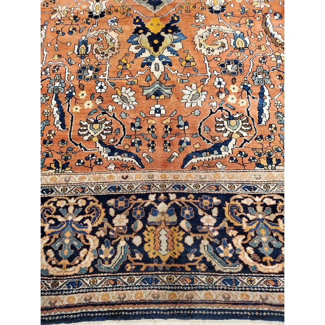 Antique Farahan Sarouk Rug, Handmade Oriental Rug, Rusty Red Navy Blue Very Fine For Sale - Image 16 of 18