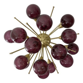 21st Century Mezzo Satin Brass Amethyst Bubbles Murano Flush Mount by Fabio LTD For Sale