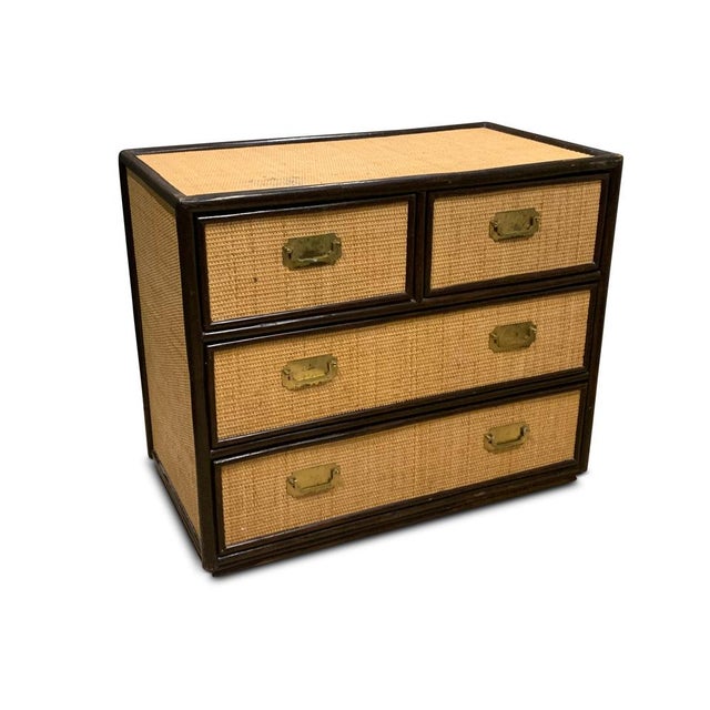 Mid-Century Chest of Drawers in Rattan and Ebonised Wood with Brass Handles, 1890s For Sale - Image 18 of 18