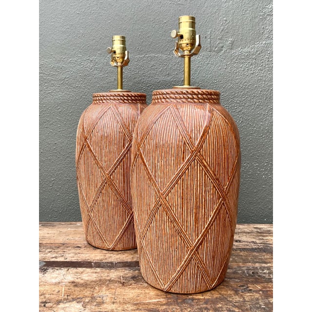 Vintage Textured Ceramic Lamps - A Pair For Sale In West Palm - Image 6 of 12