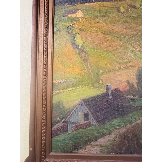 French Country Large Antique European Pastoral Landscape Oil Painting, Signed, Circa 1920s–1940s For Sale - Image 3 of 8