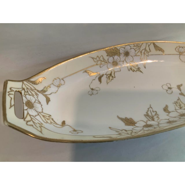 Japanese Early 1900’s Nippon Hand Painted Floral Celery Dish For Sale - Image 3 of 9