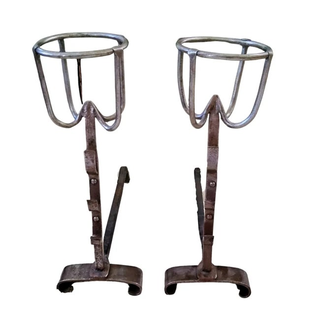 Contemporary 19th Century Italian Gothic Style Fire Dogs Made of Wrought Iron- a Pair For Sale - Image 3 of 3