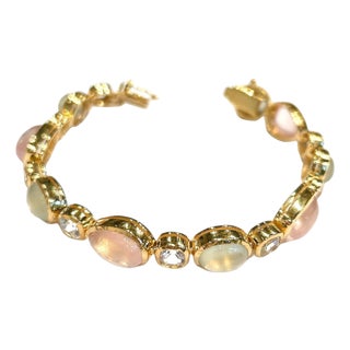 Bochic "Capri" Pink Quartz, Peridot, Topaz Bracelet Bangle Set 18K Gold & Silver For Sale