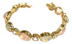 Bochic "Capri" Pink Quartz, Peridot, Topaz Bracelet Bangle Set 18K Gold & Silver