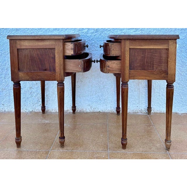 Wood Louis XVI Style Bedside Tables with Two Drawers, 1940s, Set of 2 For Sale - Image 7 of 9