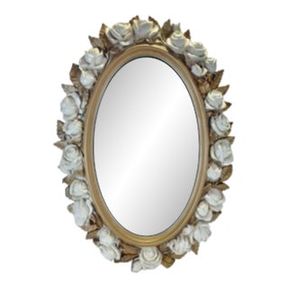 Mid 20th Century Syroco Rose Oval Mirror – Ornate Floral Charm in Vintage Syroco Wood For Sale
