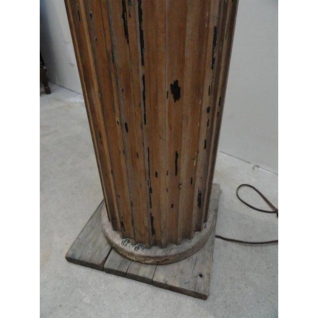 Brown Oak Wood Fluted Column Floor Lamp For Sale - Image 8 of 10