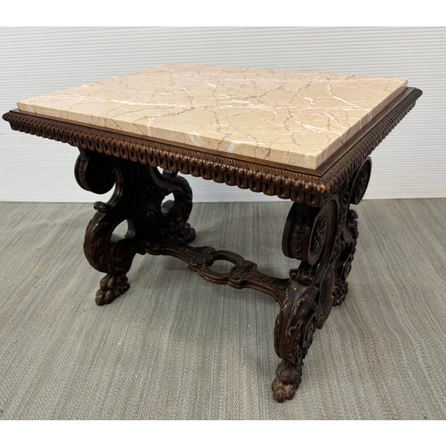 Traditional Renaissance Revival Marble Topped Side Table For Sale - Image 3 of 12