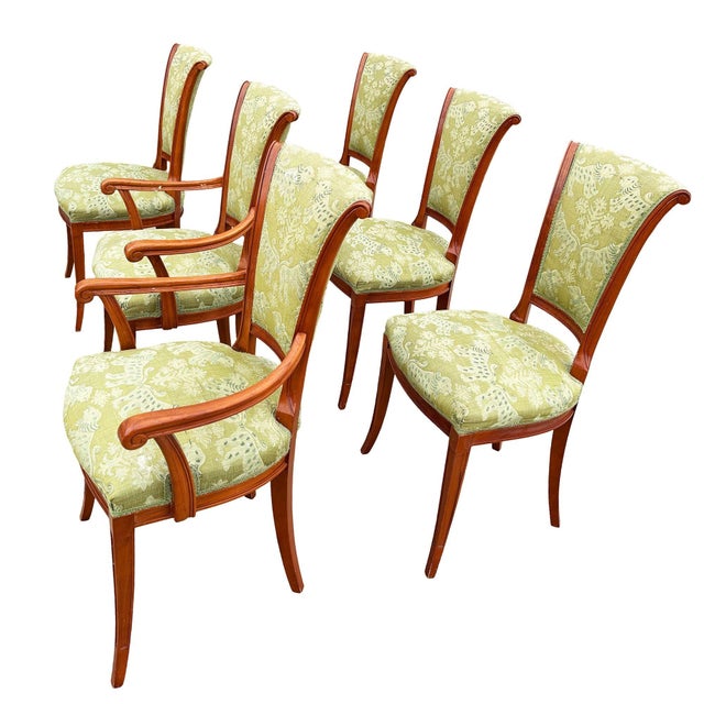Traditional 1990s Empire Style Italian "Milano" Mahogany Dining Chairs W/ Damask Jacquard Fabric For Sale - Image 3 of 13