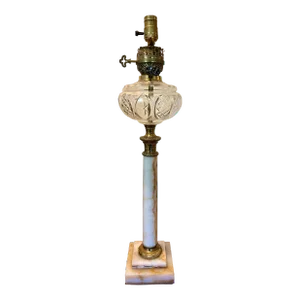 Antique Mid 18th Century Oil Lamp With Marble Base and Column