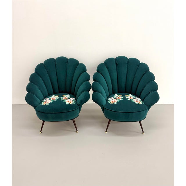 Contemporary Contemporary Gucci Velvet Shell Armchairs With Embroidered Floral Seats - Pair For Sale - Image 3 of 7