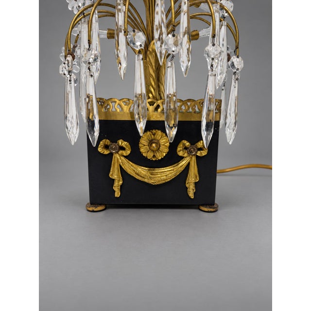 Mid 20th Century Maison Jansen Style Hollywood Regency Brass and Cut-Glass Floral Table Lamp For Sale In Providence - Image 6 of 11
