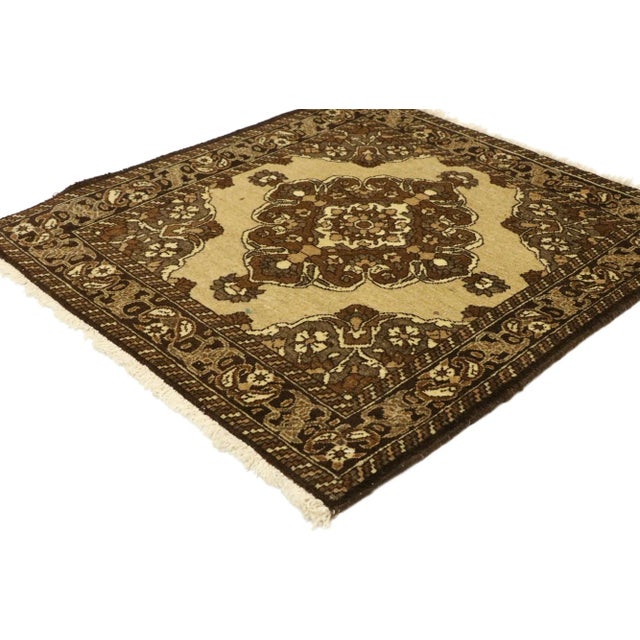 75162 Vintage Persian Khorassan Rug, Small Persian Rug with Warm Earth-Tone Colors 02'02 X 02'03. This hand-knotted wool...