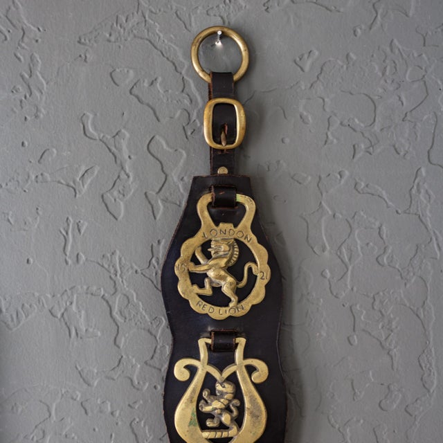Mid 20th Century English Equestrian Five Horse Brass Leather Bridle Strap For Sale - Image 5 of 9