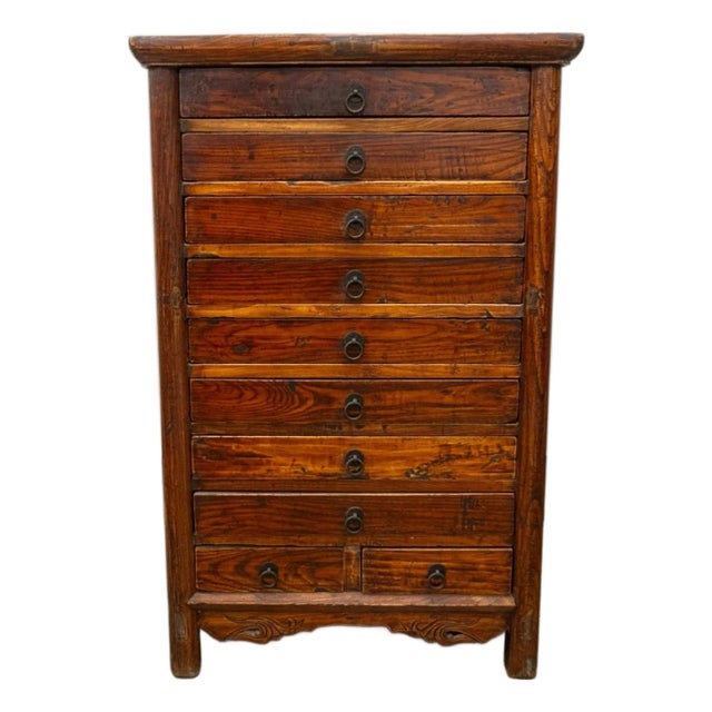 19th Century Chinese Lacquered Elmwood Ten Drawer Document Chest For Sale