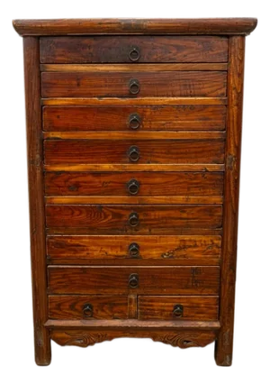 19th Century Chinese Lacquered Elmwood Ten Drawer Document Chest