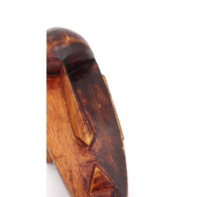 Brown Hand-Carved African Mask Vintage 15" Wood Wall Hanging For Sale - Image 8 of 10