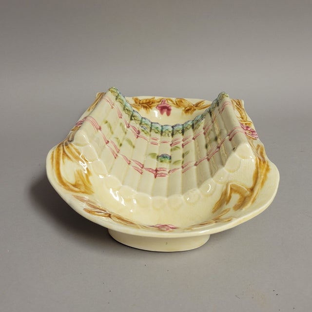 1900 - 1909 Antique French Majolica Asparagus Serving Dish With Molded Cradle & Floral Rim, Circa 1900 For Sale - Image 5 of 10
