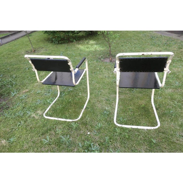 Set of Painted Iron Cantilever Garden Chairs 1930s For Sale - Image 4 of 11