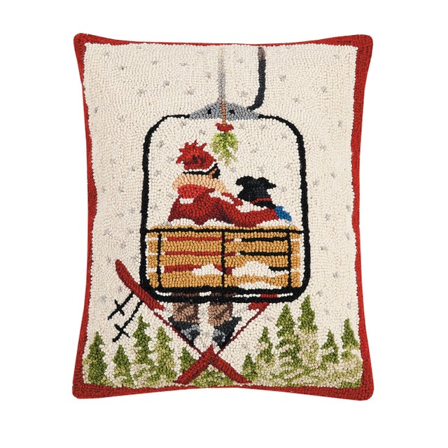 Traditional Holiday Ski Lift with Dog Hook Pillow 16" x 20" For Sale - Image 3 of 3