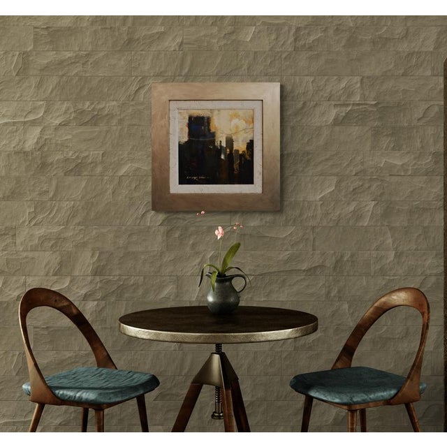 Beige Mid Sized Framed Square Abstract Landscape on Canvas. For Sale - Image 8 of 9