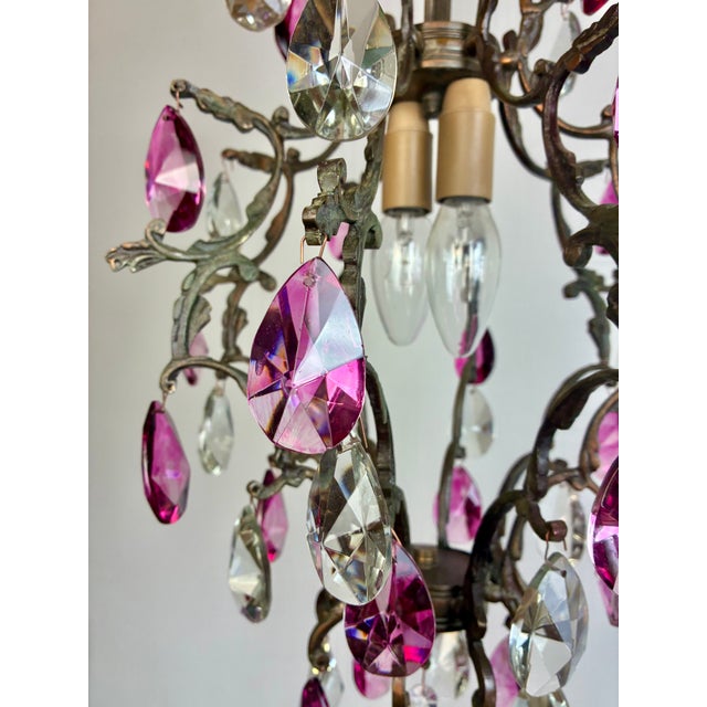 Antique Vintage 1960s Crystal Chandelier – Hand-Restored, Pink Hand-Painted Crystals For Sale - Image 11 of 17