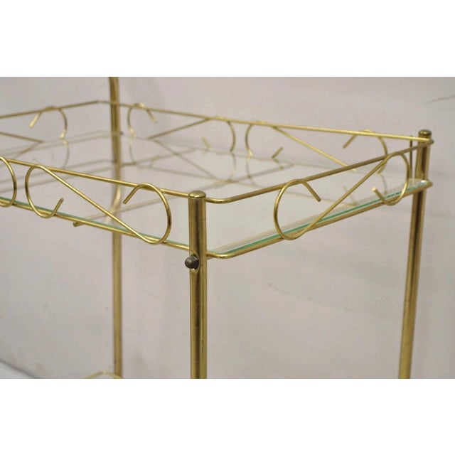 Vintage Mid Century Modern Gold Metal 2 Tier Rolling Bar Tea Cart Server For Sale - Image 9 of 12