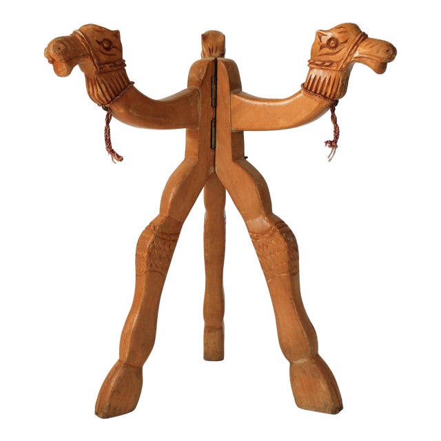 Vintage Hand Carved Wood Camel Folding Table Base For Sale