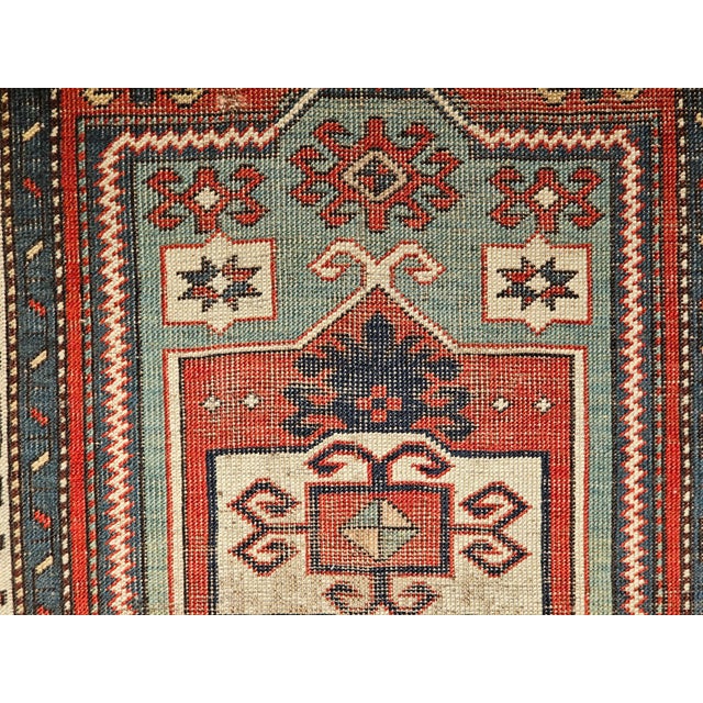 Antique Fachralo Kazak Area Rug in Red, Sage Green, Ivory, Blue For Sale In Chicago - Image 6 of 14