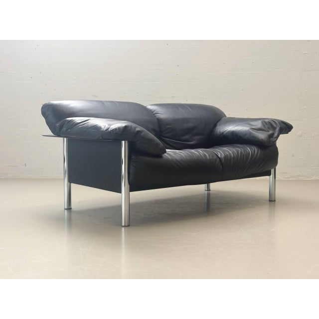 Two-Seater Sofa in Black Leather by Pierluigi Cerri for Poltrona Frau, Italy, 1990s For Sale - Image 5 of 17