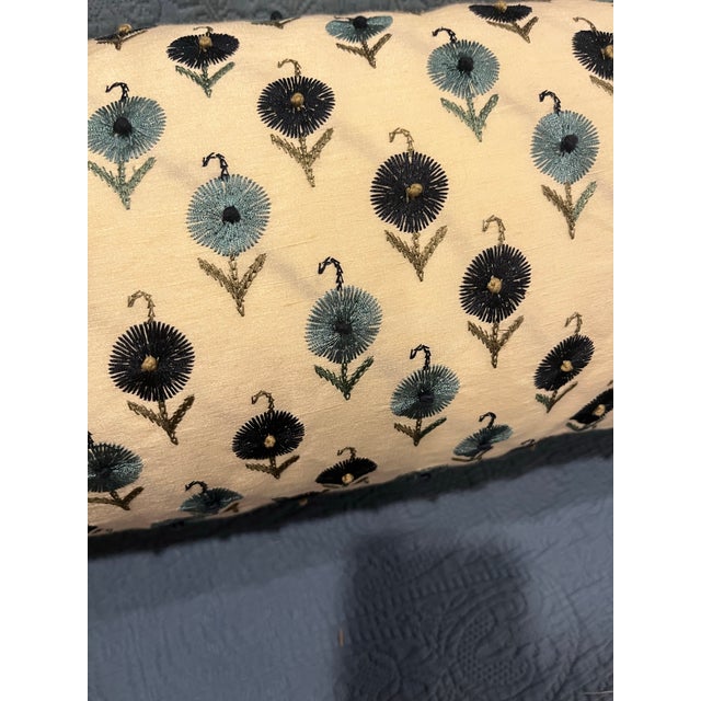 This is a very nice Bolster pillow custom made from Schumacher Avodica Embroidery Aegean Fabric (blue). This fabric sells...