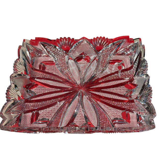 19th Century Large Antique American Brilliant Cut Glass Square Serving Bowl Platter Tray For Sale - Image 5 of 7