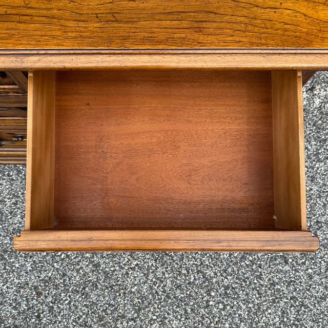 Spanish Revival 1970s Henredon Fine Furniture Spanish Revival Oak 9 Drawer Rolling Low Dresser For Sale - Image 3 of 15