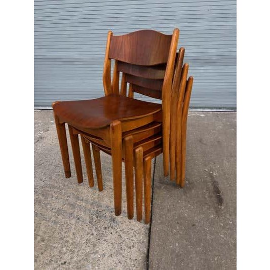 Danish Teak and Birch Stacking Chairs, Hand-Crafted, 1962 For Sale - Image 9 of 14