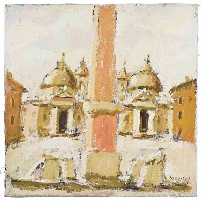 1970s Franco Marzilli, View of Piazza del Popolo, Rome, Oil Painting, 1970s For Sale - Image 5 of 5